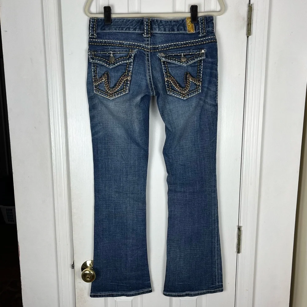 Maurices Y2K Low Rise Thick Stitch Bootcut Flare Flap Pocket Jeans